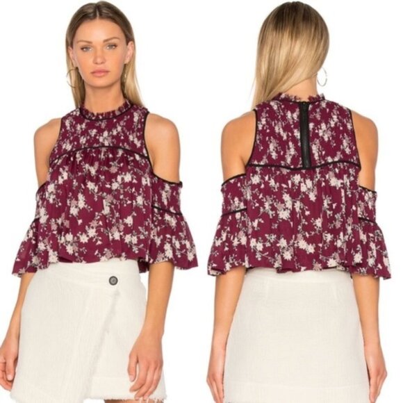 Cinq a Sept Silk Soha Top in Berry Multi Revolve Size Medium Floral Smocked Boho - Picture 1 of 8